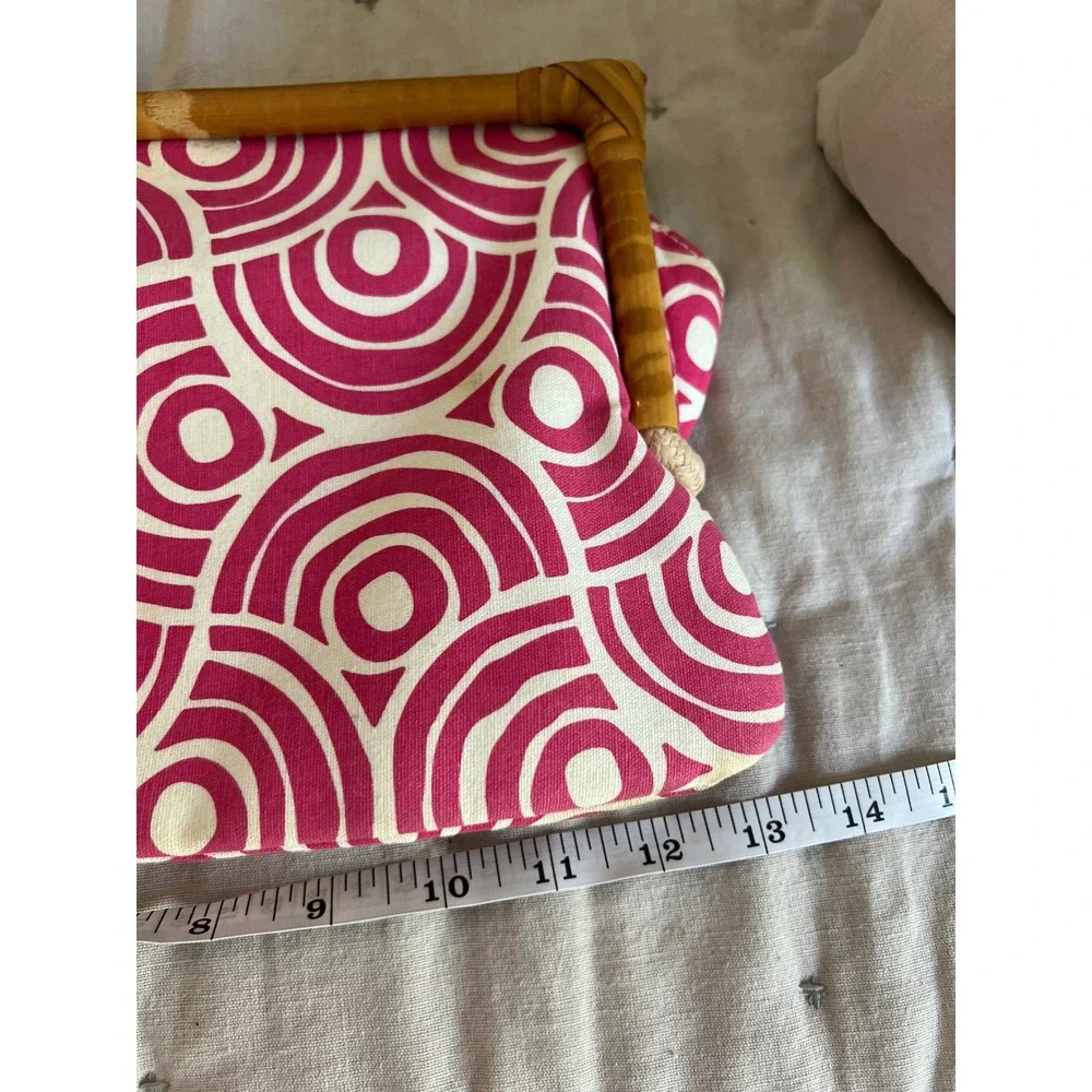 Donna Dixon Bamboo Handle Pink Geometric Print‎ Clutch Magnetic Closure Casual
